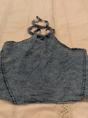 Light Blue Denim Halter Crop Top
